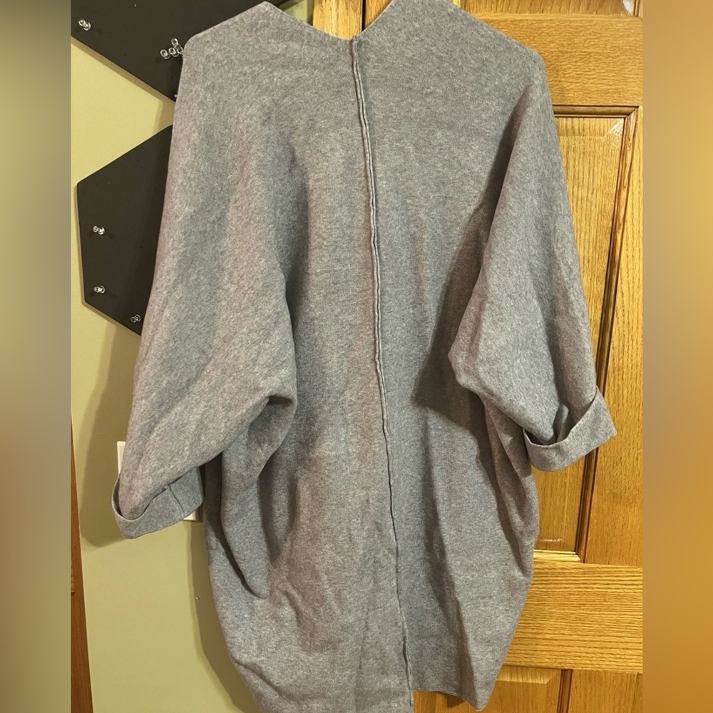 Light Gray Button-Front Cape Coat with Pockets - image 3